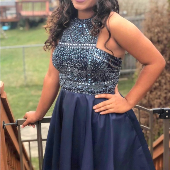 Navy Blue Beaded Homecoming/ Cocktail Dress (Style51302) - Picture 4 of 5